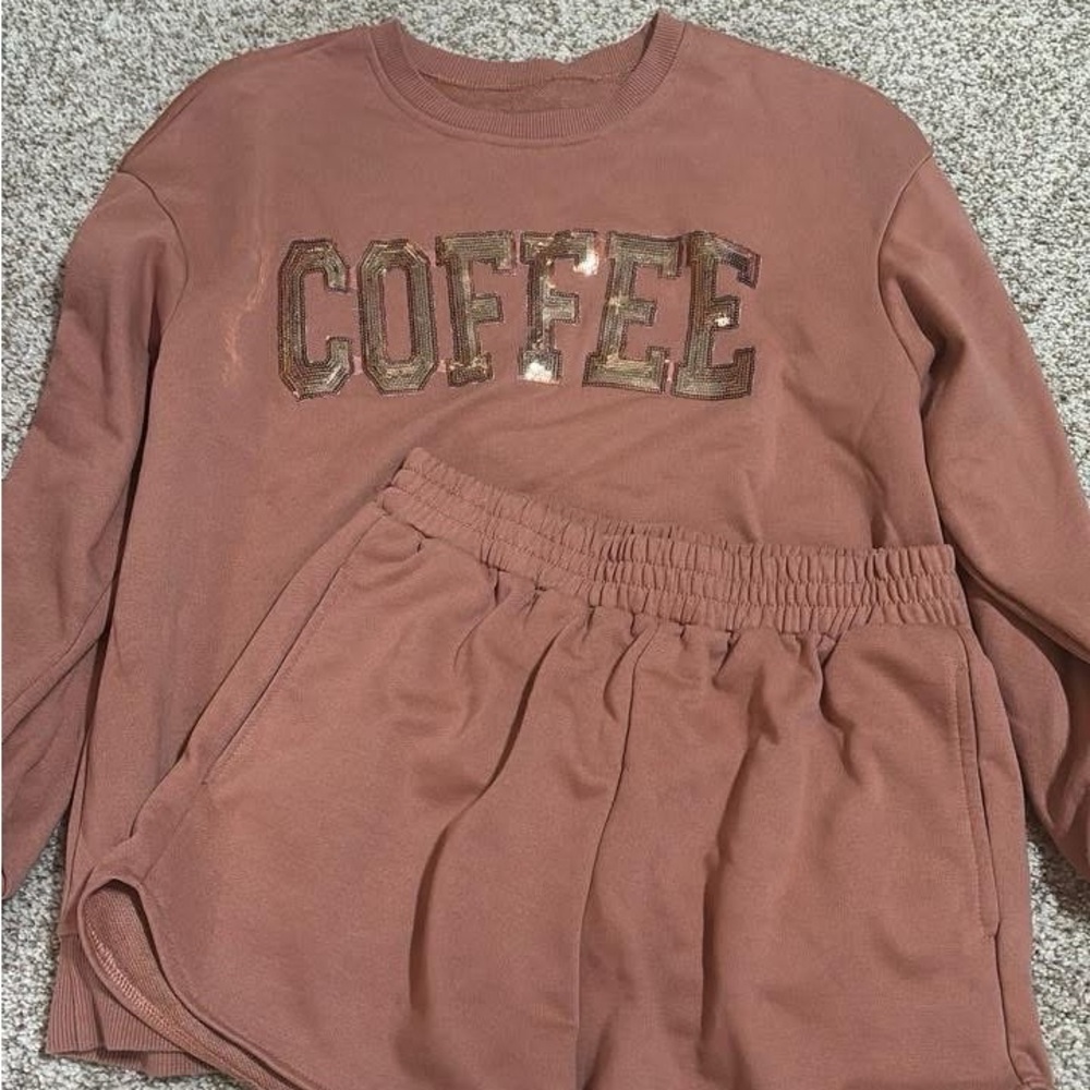 Coffee Graphic Sweatshirt and Shorts Set